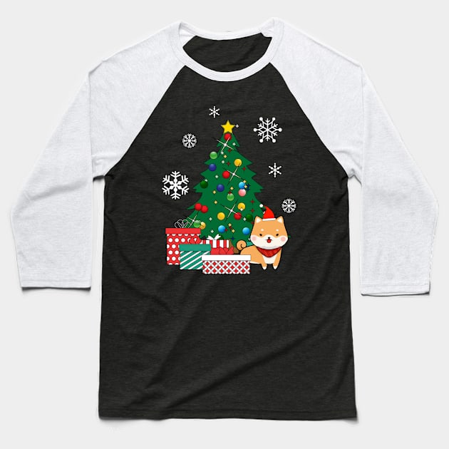 Shiba Inu Around The Christmas Tree Baseball T-Shirt by Nova5